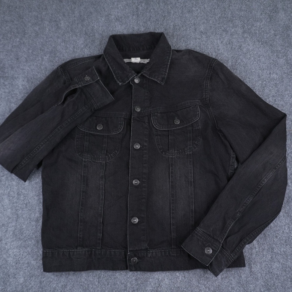 H&M L.O.G.G. Denim‎ Trucker Jacket Womens Large Black Washed Button Up Cotton